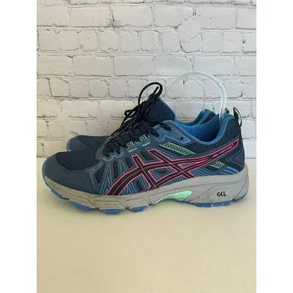 Women's Asics Gel Venture 7 Running Sneakers Size 8.5 Blue/Gray/Pink-Gently Used - Picture 1 of 12